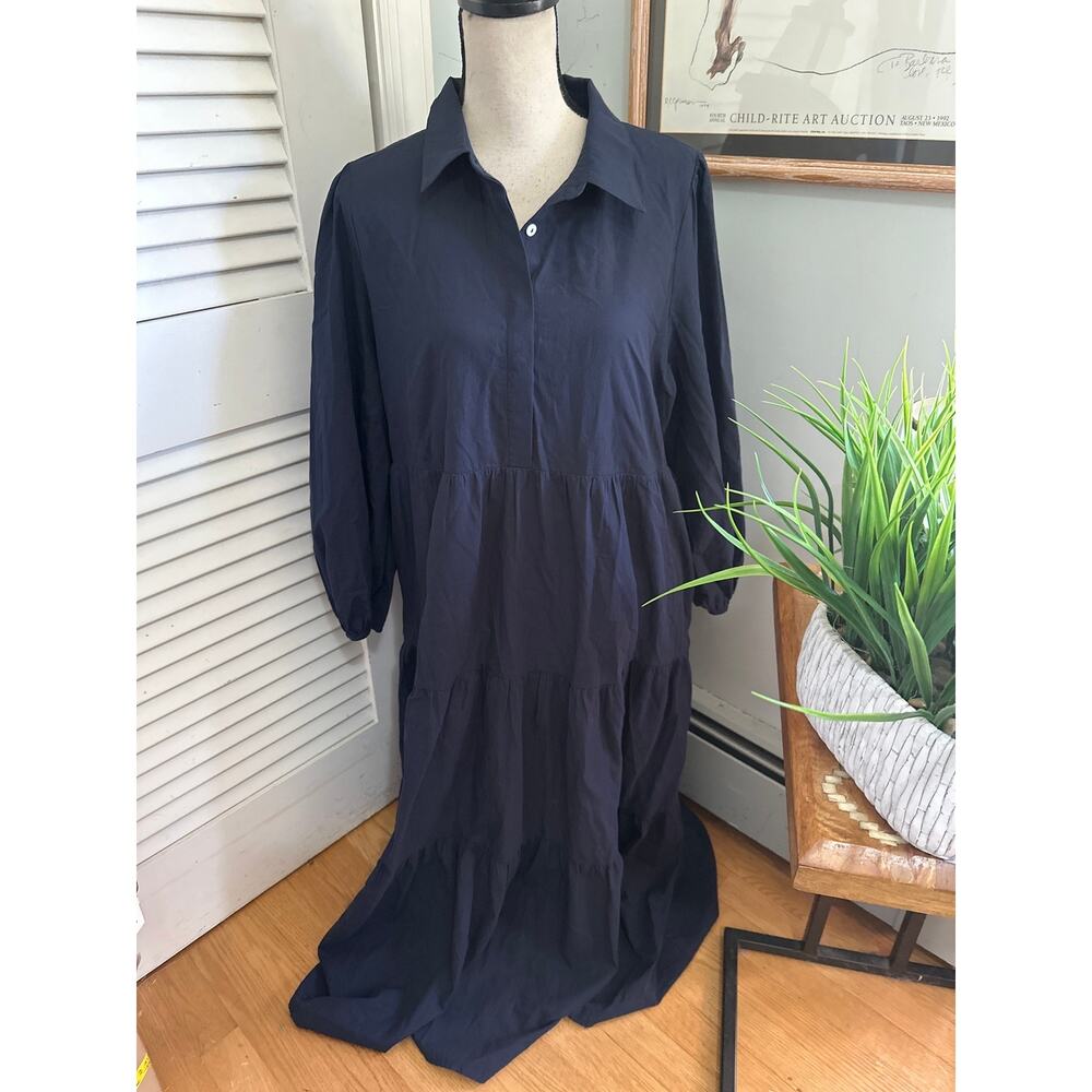 Tuckernuck Pomander Place Dress XXL Blue Mabel Maxi Tiered Cotton Minimalist